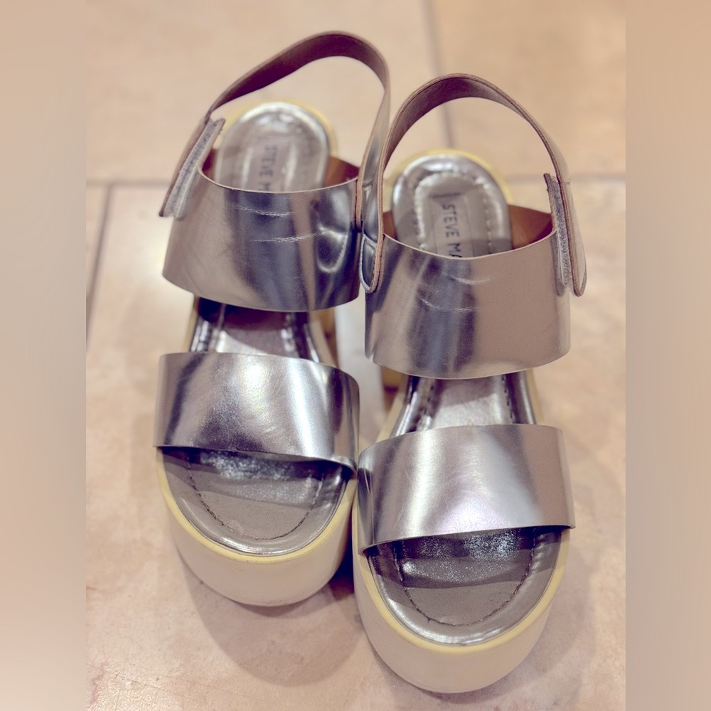 Silver and white chunky platform sandals
